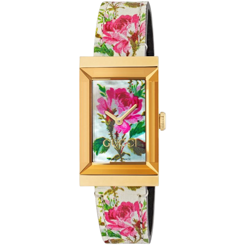 Gucci G-Frame Ivory with Floral Motif Dial Ladies Watch YA147406