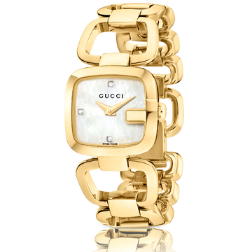 Brand: Gucci Series: G-Gucci Model: YA125513 Gender: Ladies Movement: Quartz Water Resistance: 30 meters / 100 feet Features: Diamond, Gold, Stainless Steel