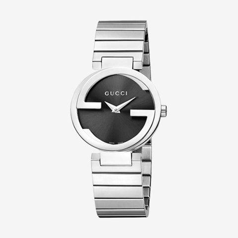 Gucci Interlocking G Black Dial Stainless Steel Ladies Watch YA133502