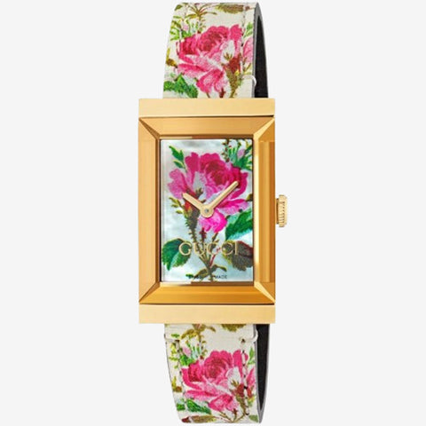 Gucci G-Frame Ivory with Floral Motif Dial Ladies Watch YA147406