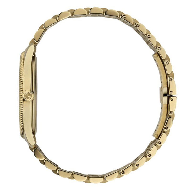 Brand: Gucci Series: G-Timeless Model: YA1264155 Gender: Ladies Movement: Quartz Water Resistance: 50 meters / 165 feet Features: Stainless Steel, Gold, Analog