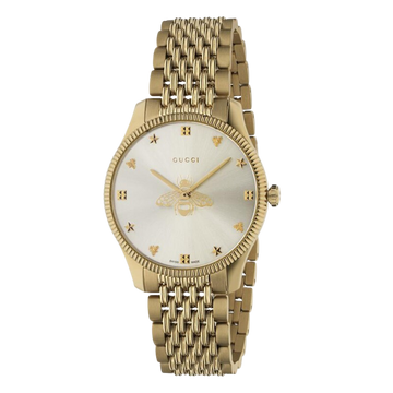 Brand: Gucci Series: G-Timeless Model: YA1264155 Gender: Ladies Movement: Quartz Water Resistance: 50 meters / 165 feet Features: Stainless Steel, Gold, Analog