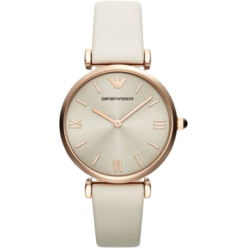 Emporio Armani Light Brown Dial White Leather AR1769