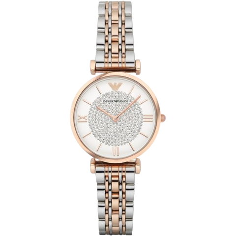 Emporio Armani White Crystal Pave Dial Two-Tone Watch AR1926