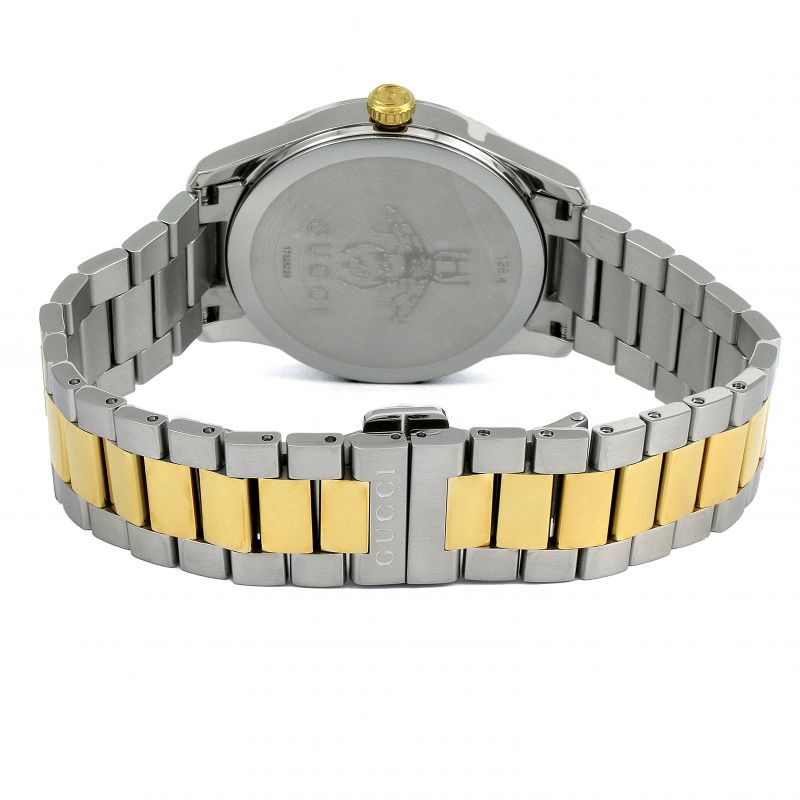 Brand: Gucci Series: G-Timeless Model: YA1264075 Gender: Men's Movement: Quartz Water Resistance: 50 meters / 165 feet Features: Gold, Stainless Steel
