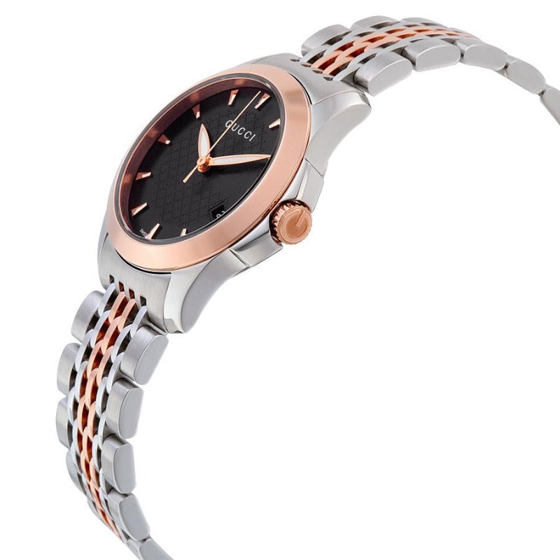 Brand: Gucci Series: G-Timeless Model: YA126512 Gender: Ladies Movement: Quartz Water Resistance: 50 meters / 165 feet Features: Calendar, Diamond, Gold, Stainless Steel