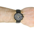 Brand: Gucci Series: G-Chrono Model: YA101203 Gender: Men's Movement: Quartz Water Resistance: 50 meters / 165 feet Features: Chronograph, Gold, Leather, Stainless Steel