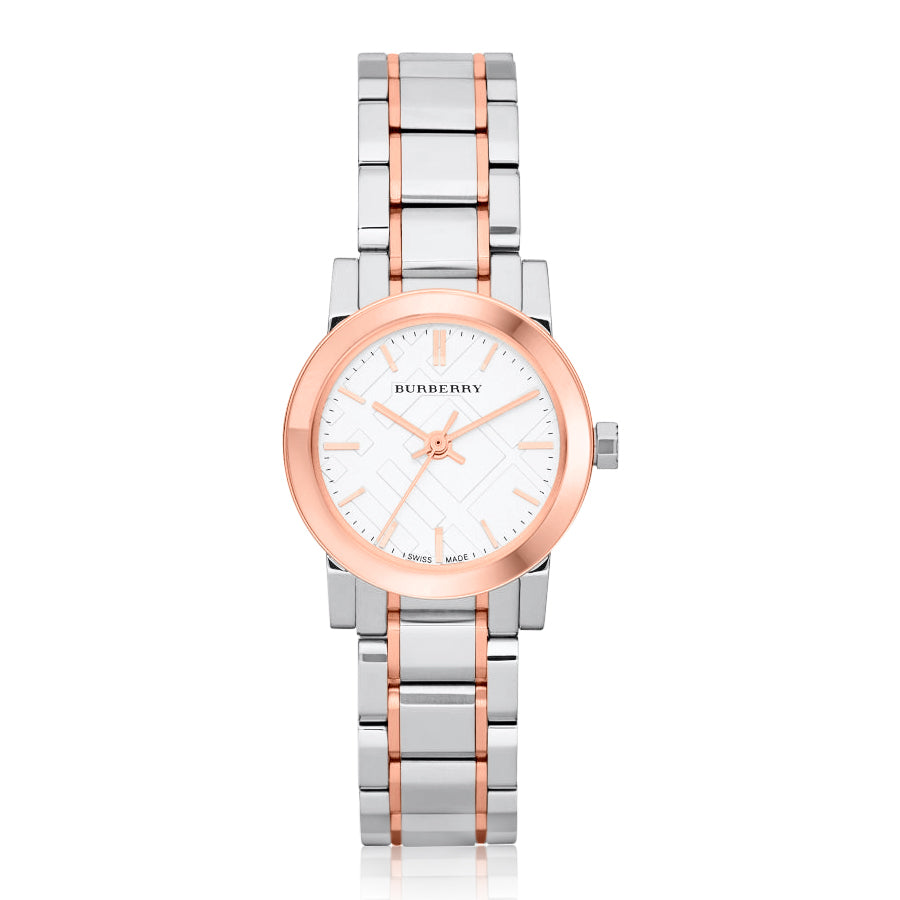 Burberry White Dial Rose Gold Ion-Plated Bezel BU9205