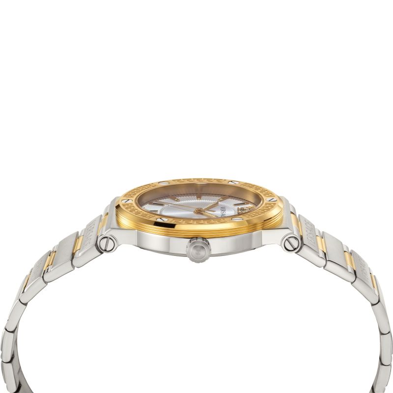 Brand: Versace Series: Greca Model: VEVH00620 Gender: Ladies Movement: Quartz Water Resistance: 50 meters / 165 feet Features: Stainless Steel, Gold, Analog