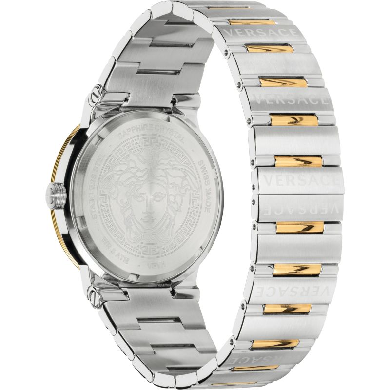 Brand: Versace Series: Greca Model: VEVH00620 Gender: Ladies Movement: Quartz Water Resistance: 50 meters / 165 feet Features: Stainless Steel, Gold, Analog