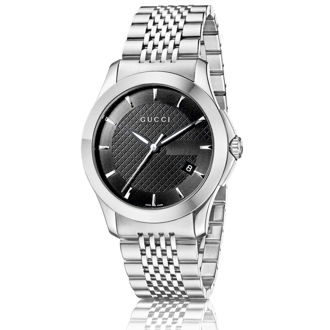 Brand: Gucci Series: G-Timeless Model: YA126402 Gender: Men's Movement: Quartz Water Resistance: 30 meters / 100 feet Features: Diamond, Stainless Steel, Analog