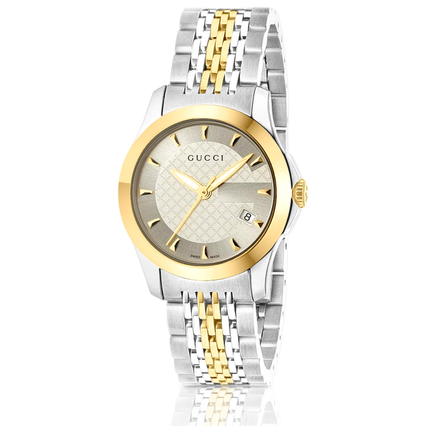 Brand: Gucci Series: G-Timeless Model: YA1264126 Gender: Ladies Movement: Quartz Water Resistance: 50 meters / 165 feet Features: Gold, Stainless Steel