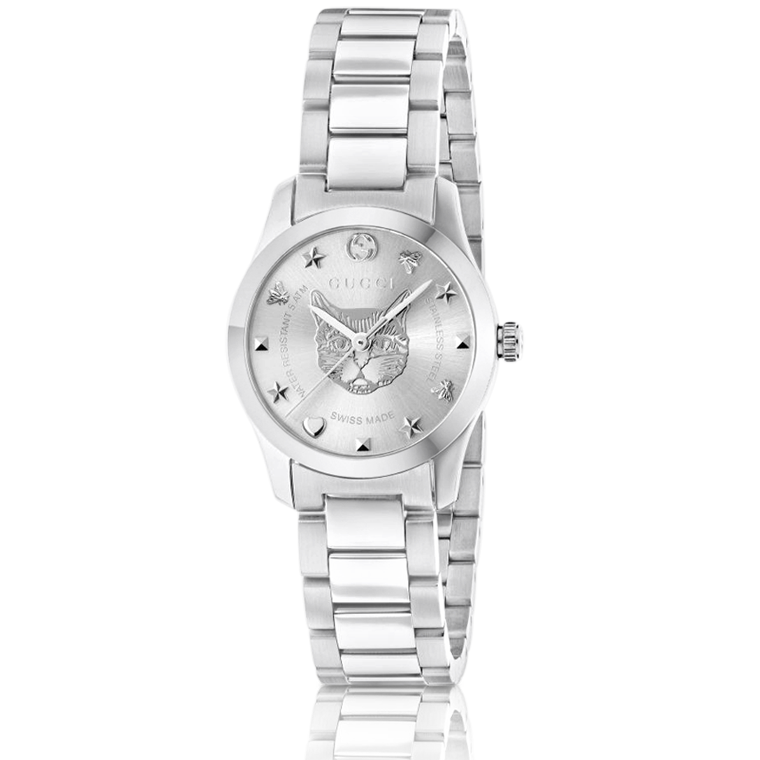 Brand: Gucci Series: G-Timeless Model: YA126595 Gender: Ladies Movement: Quartz Water Resistance: 50 meters / 165 feet Features: Analog, Stainless Steel
