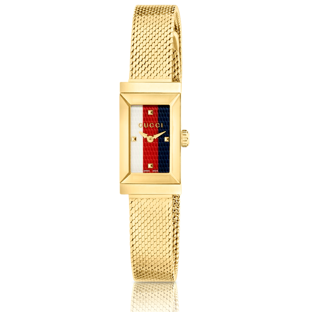 Brand: Gucci Series: G-Frame Model: YA147511 Gender: Ladies  Movement: Quartz Water Resistance: 30 meters / 100 feet Features: Stainless Steel, Gold, Analog