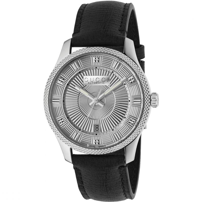 Gucci Eryx Silver Guilloche Dial Leather Watch YA126338 WatchesOnline