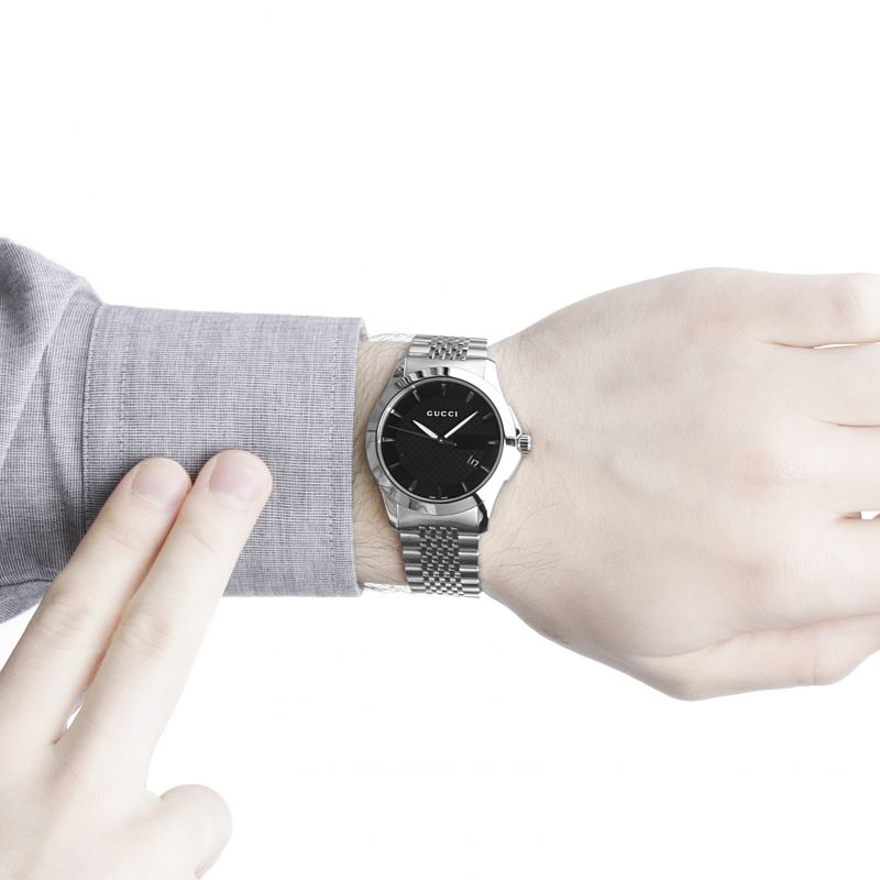 Brand: Gucci Series: G-Timeless Model: YA126402 Gender: Men's Movement: Quartz Water Resistance: 30 meters / 100 feet Features: Diamond, Stainless Steel, Analog