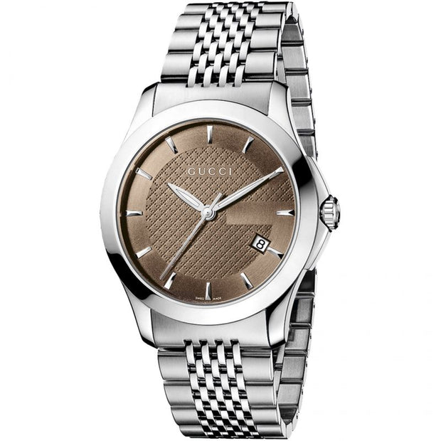 Brand: Gucci Series: G-Timeless Model: YA126406 Gender: Men's Movement: Quartz Water Resistance: 30 meters / 100 feet Features: Stainless Steel, Analog