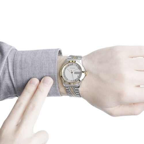 Brand: Gucci Series: G-Timeless Model: YA126409 Gender: Men's Movement: Quartz Water Resistance: 30 meters / 100 feet Features: Hours, Minutes, Seconds, Calendar