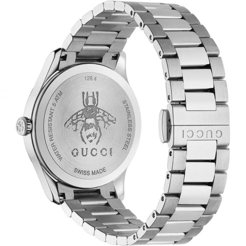 Brand: Gucci Series: G-Timeless Model: YA1264136 Gender: Ladies Movement: Quartz Water Resistance: 50 meters / 165 feet Features: Stainless Steel, Analog