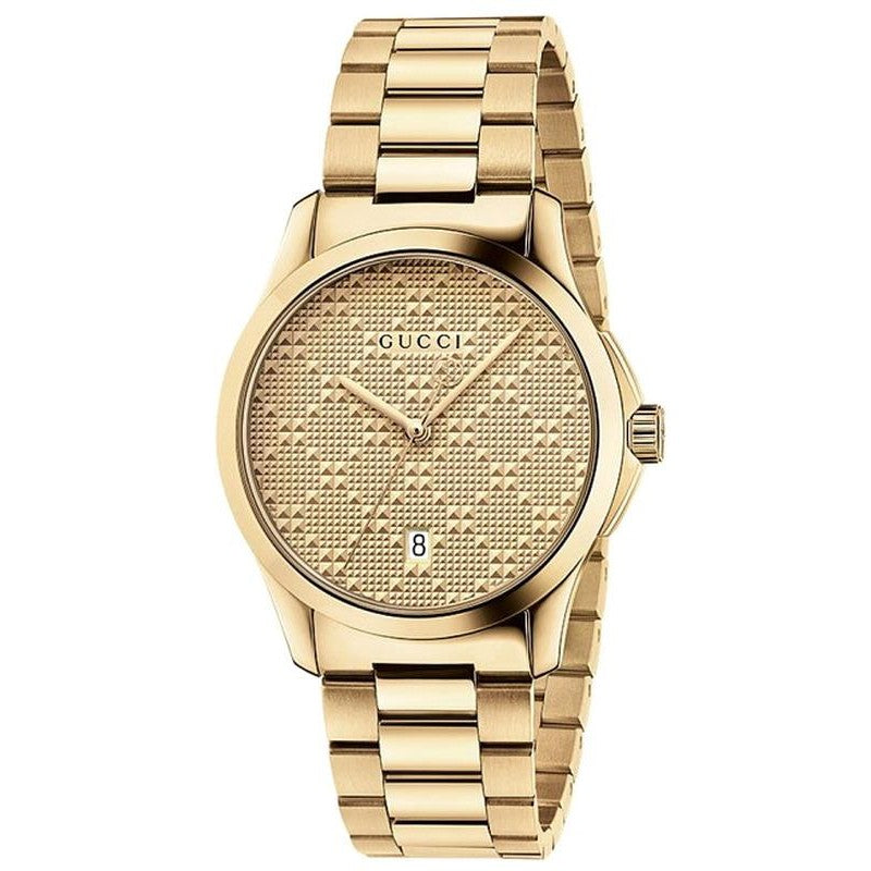 Gucci G Timeless Yellow Gold Diamond Pattern Dial Men s Watch YA126461 WatchesOnline