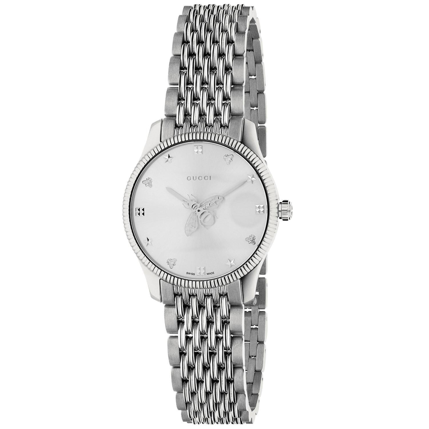 Brand: Gucci Series: G-Timeless Model: YA1265019 Gender: Ladies Movement: Quartz Water Resistance: 30 meters / 100 feet Features: Stainless Steel, Analog