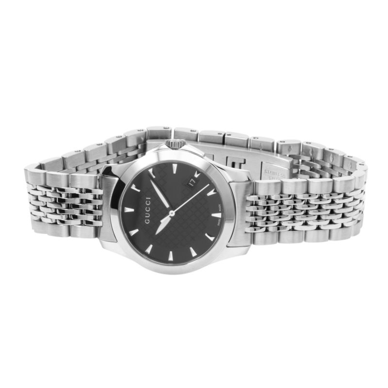 Brand: Gucci Series: G-Timeless Model: YA126502 Gender: Ladies Movement: Quartz Water Resistance: 50 meters / 165 feet Features: Diamond, Stainless Steel