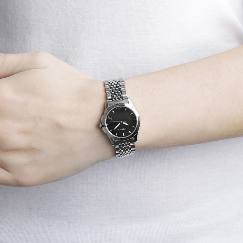 Brand: Gucci Series: G-Timeless Model: YA126502 Gender: Ladies Movement: Quartz Water Resistance: 50 meters / 165 feet Features: Diamond, Stainless Steel