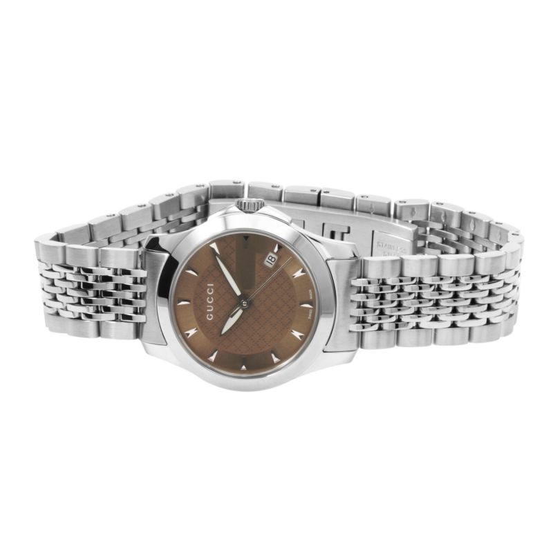 Brand: Gucci Series: G-Timeless Model: YA126503 Gender: Ladies Movement: Quartz Water Resistance: 50 meters / 165 feet Features: Diamond, Stainless Steel