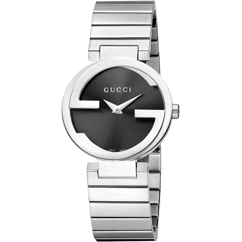 Gucci Interlocking G Black Dial Stainless Steel Ladies Watch YA133502