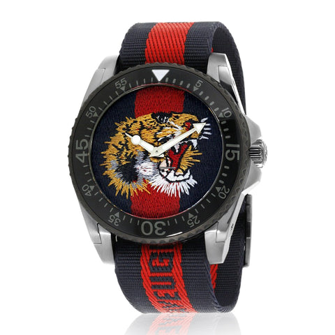 Gucci Dive Tiger Embroidered Dial Mens Watch YA136215