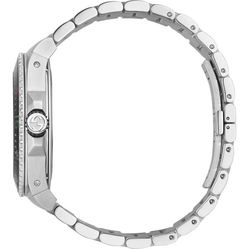 Brand: Gucci Series: Dive Model: YA136218 Gender: Men's Movement: Quartz Water Resistance: 200 meters / 660 feet Features: Stainless Steel, Ceramic, Analog