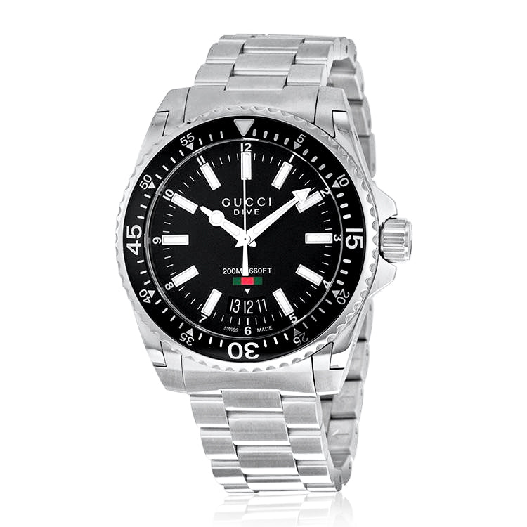 Brand: Gucci Series: Dive Model: YA136301 Gender: Men's Movement: Quartz Water Resistance: 200 meters / 660 feet Features: Calendar, Stainless Steel