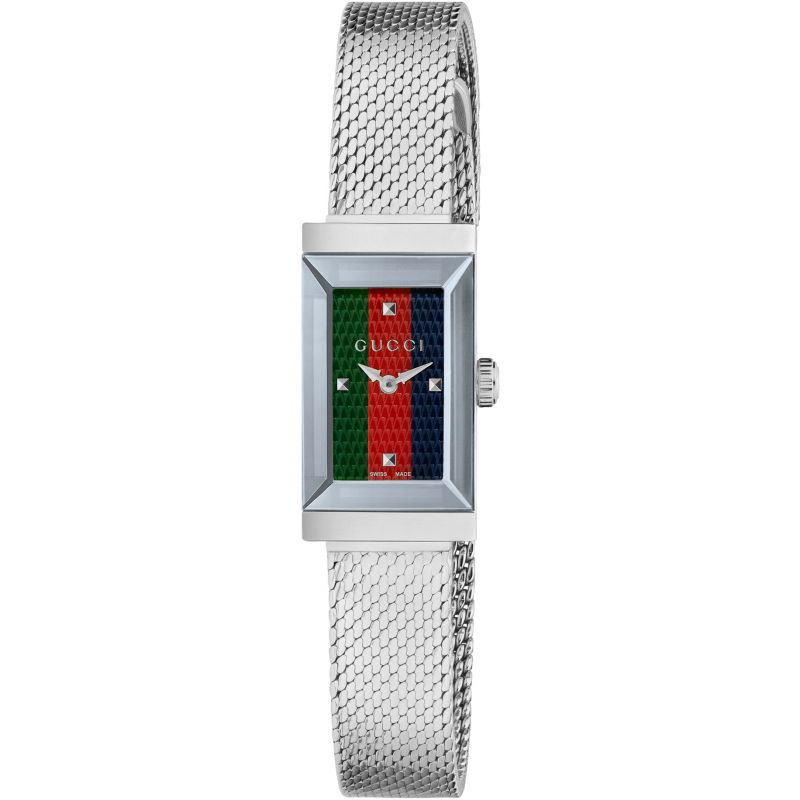 Brand: Gucci Series: G-Frame Model: YA147510 Gender: Ladies Movement: Quartz Water Resistance: 30 meters / 100 feet Features: Stainless Steel, Analog