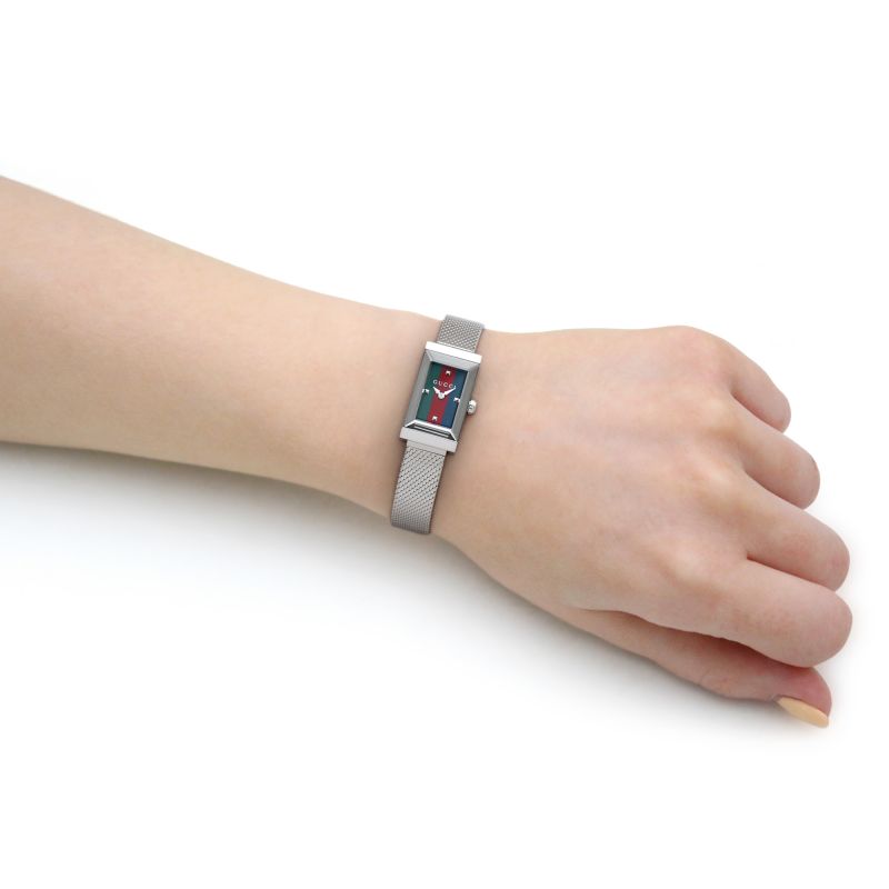 Brand: Gucci Series: G-Frame Model: YA147510 Gender: Ladies Movement: Quartz Water Resistance: 30 meters / 100 feet Features: Stainless Steel, Analog