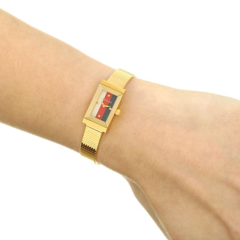 Brand: Gucci Series: G-Frame Model: YA147511 Gender: Ladies  Movement: Quartz Water Resistance: 30 meters / 100 feet Features: Stainless Steel, Gold, Analog