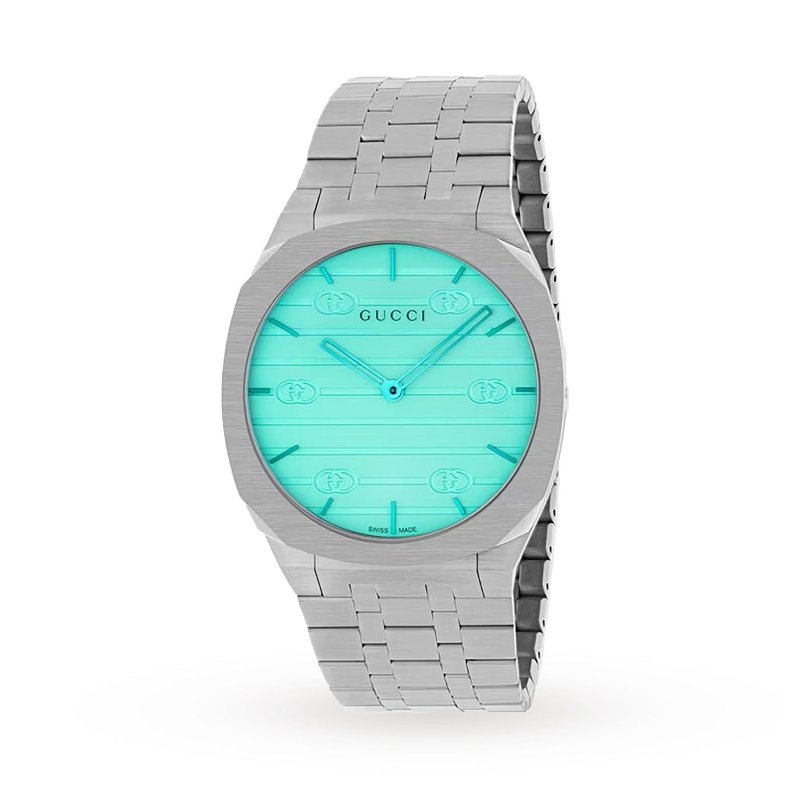 Brand: Gucci Series: 25H Model: YA163409 Gender: Men's Movement: Quartz Water Resistance: 30 meters / 100 feet Features: Stainless Steel, Analog