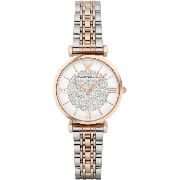 Emporio Armani White Crystal Pave Dial Two-Tone Watch AR1926