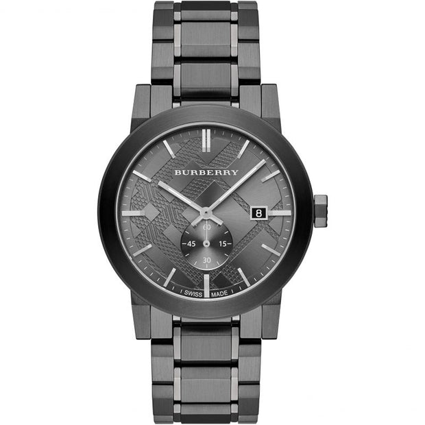 Brand: Burberry Series: The City Model: BU9902 Gender: Men's Movement: Quartz Water Resistance: 50 meters / 165 feet Features: Date, Hour, Minute, Small Second