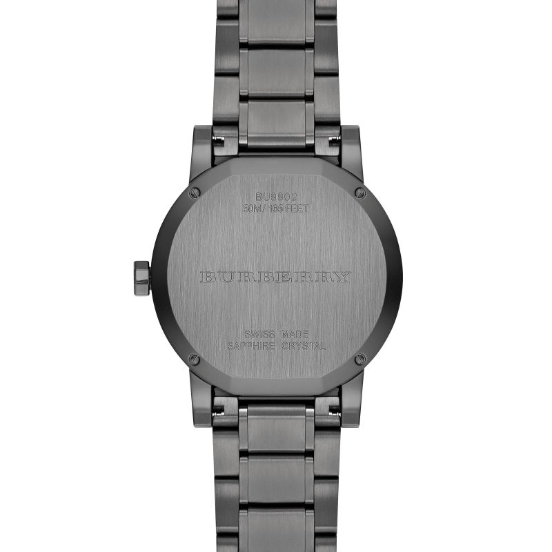 Brand: Burberry Series: The City Model: BU9902 Gender: Men's Movement: Quartz Water Resistance: 50 meters / 165 feet Features: Date, Hour, Minute, Small Second