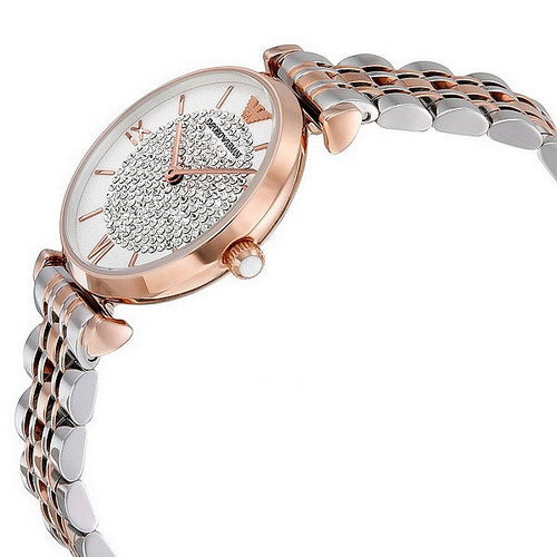 Emporio Armani White Crystal Pave Dial Two-Tone Watch AR1926