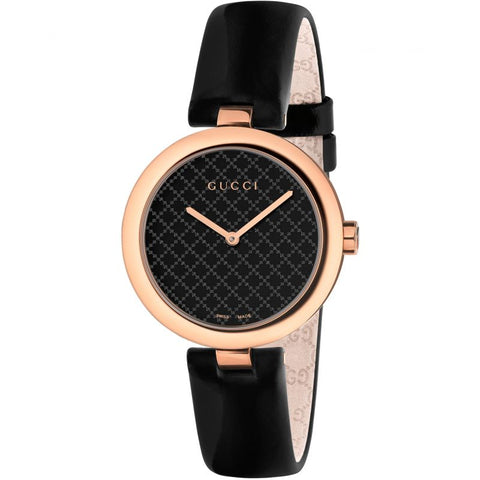 Brand: Gucci Series: Diamantissima Model: YA141401 Gender: Ladies Movement: Quartz Water Resistance: 50 meters / 165 feet Features: Gold, Leather, Stainless Steel